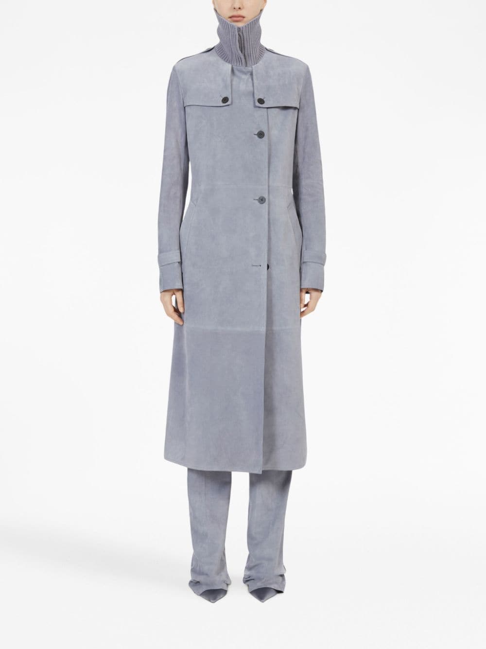 Shop Ferragamo Belted Suede Coat In Grey