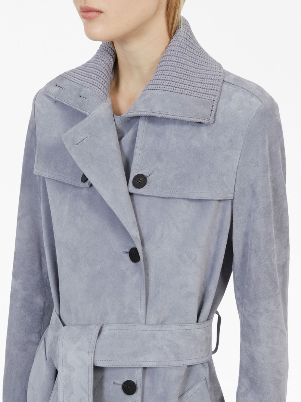 Shop Ferragamo Belted Suede Coat In Grey