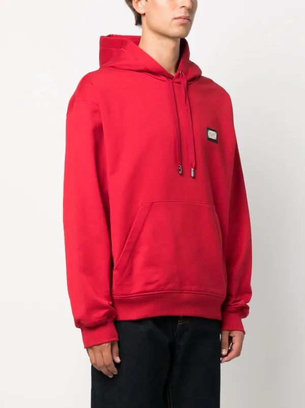 【Dolce&Gabbana】コットン 長袖 パーカー ロゴプレート レッド Dolce & Gabbana ロゴプレート パーカー | レッド | FARFETCH JP