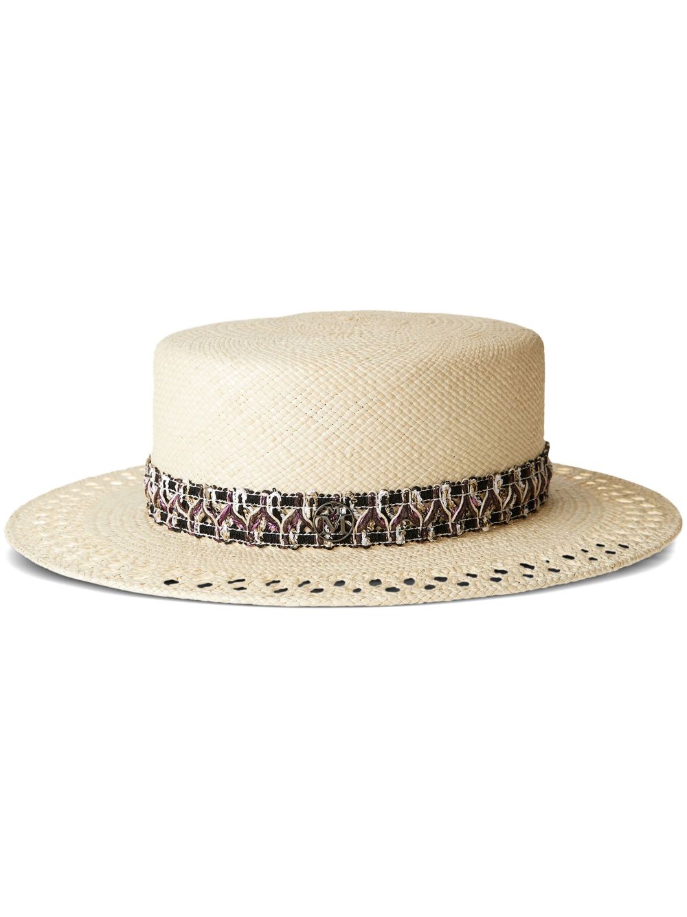 Maison Michel Kiki straw canotier hat - Neutrals