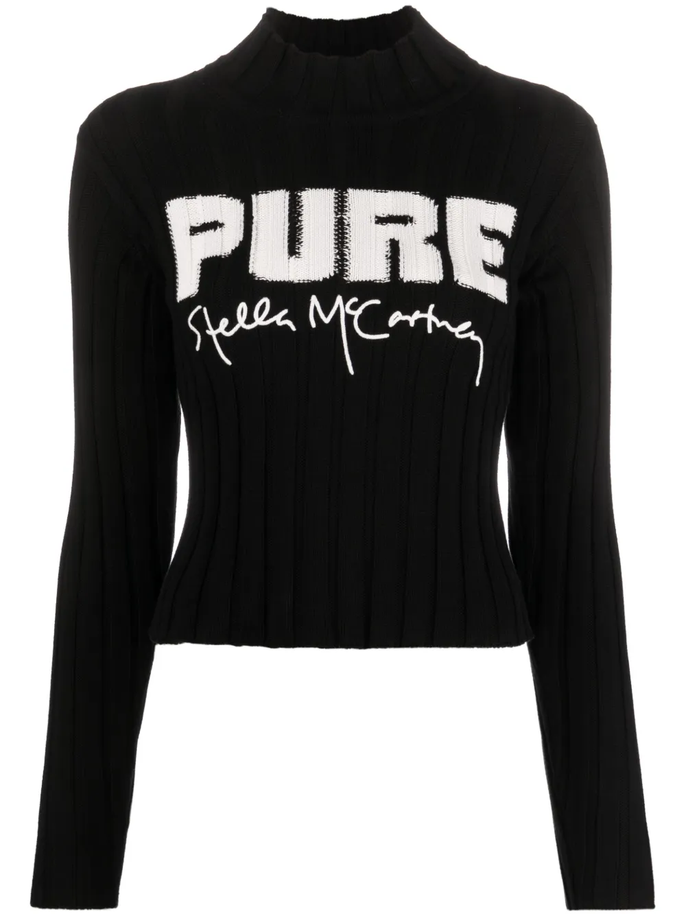 Stella McCartney logo-embroidered knitted cotton jumper – Black