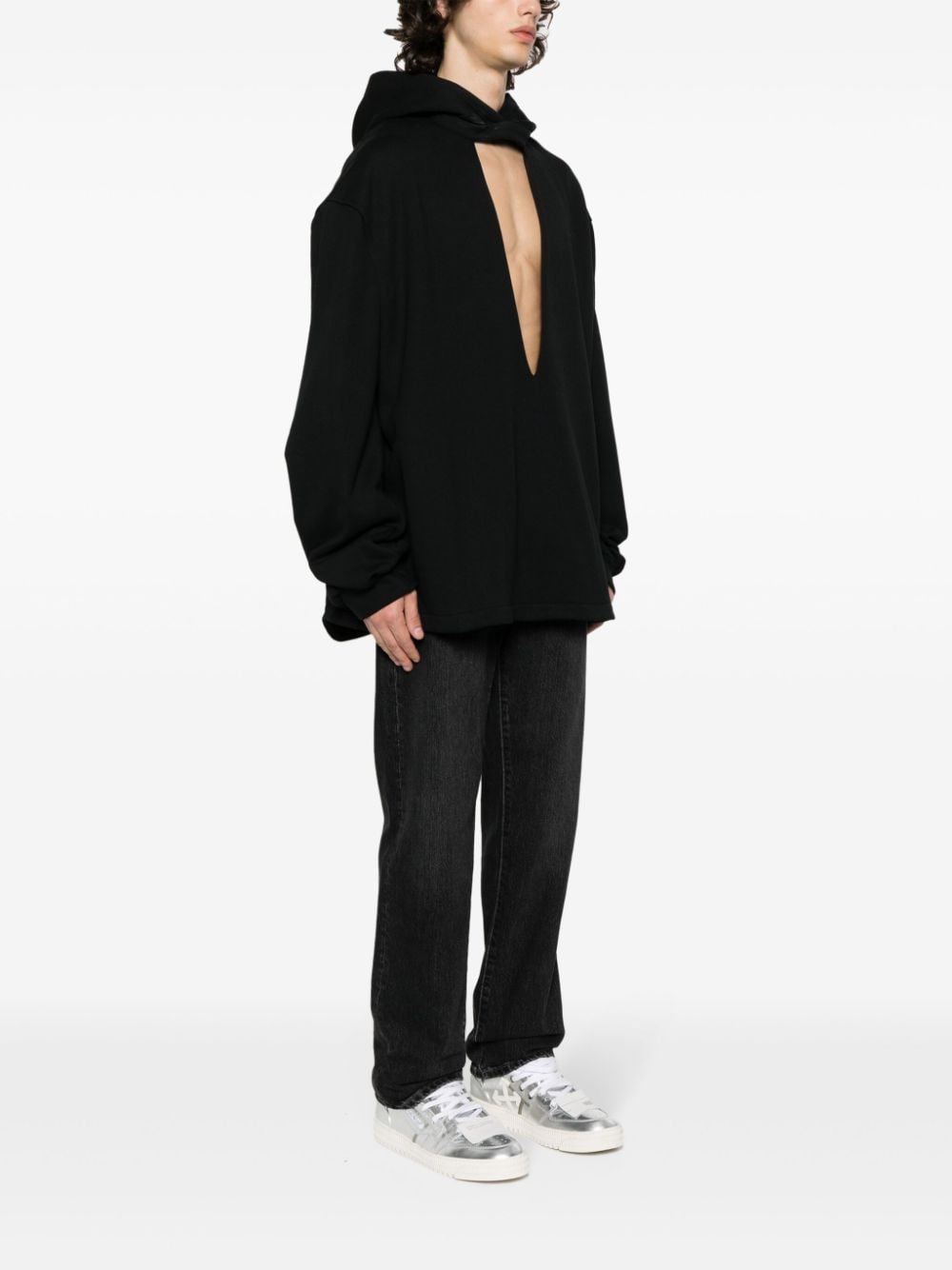 Shop Random Identities Plunge-v Cotton Hoodie In Black