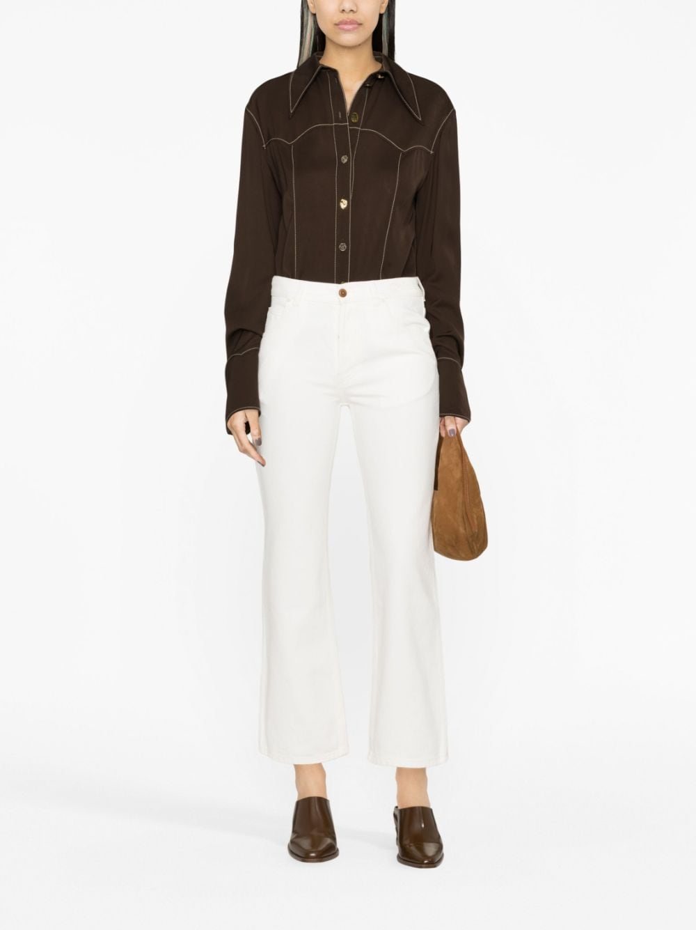 Shop Chloé Fuego Cropped Bootcut Jeans In White