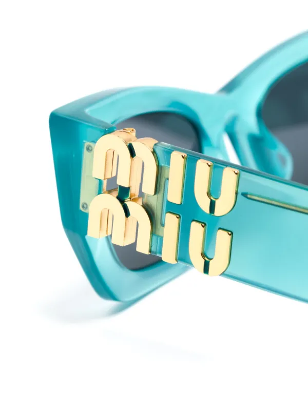 Miu Miu Eyewear logo-plaque Arm Sunglasses | Blue | FARFETCH JO