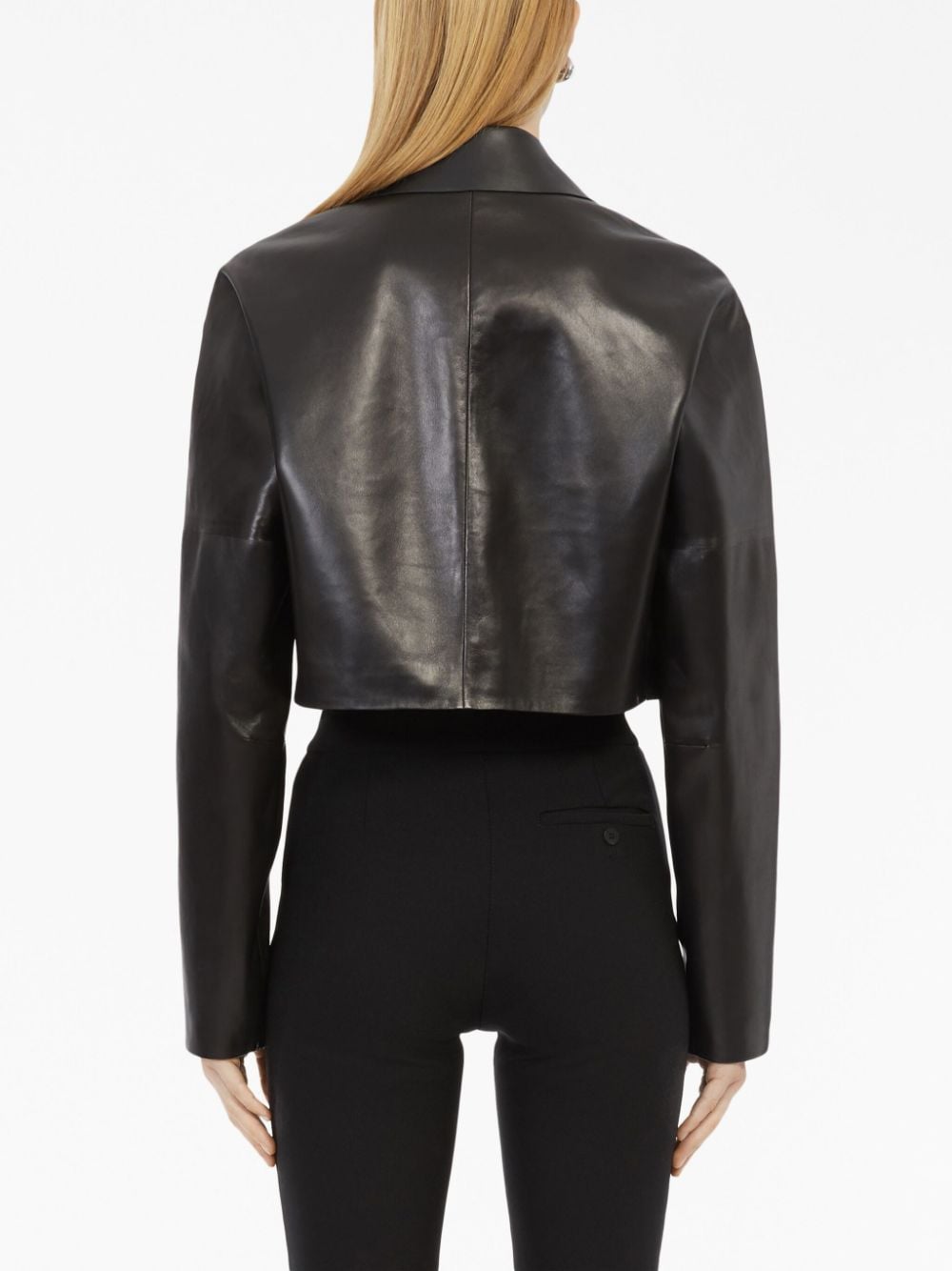 FERRAGAMO ZIP-DETAIL LEATHER CROPPED JACKET 