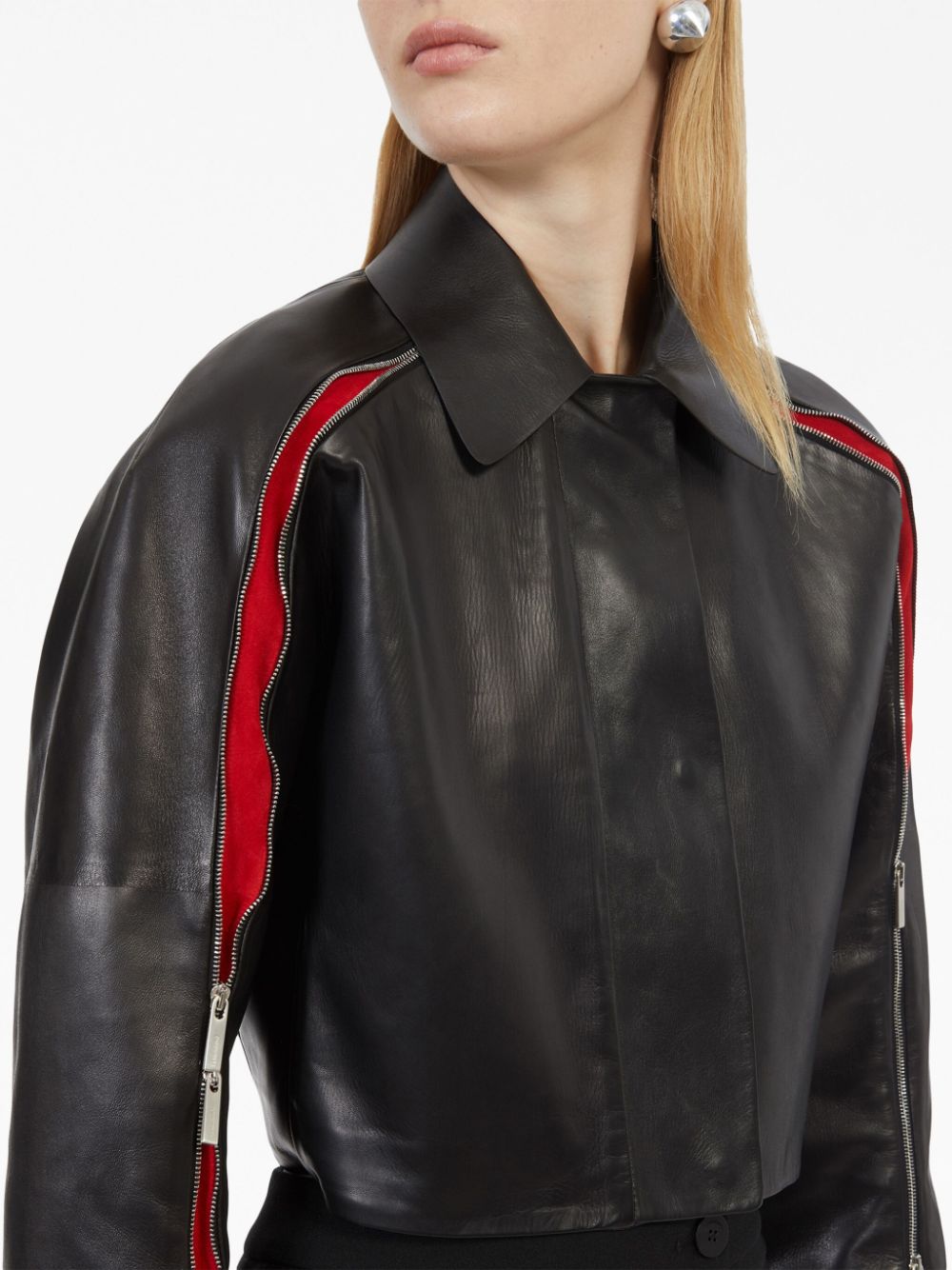 FERRAGAMO ZIP-DETAIL LEATHER CROPPED JACKET 