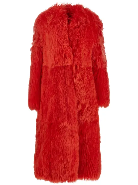 Ferragamo manteau en peau lainée à coupe longue