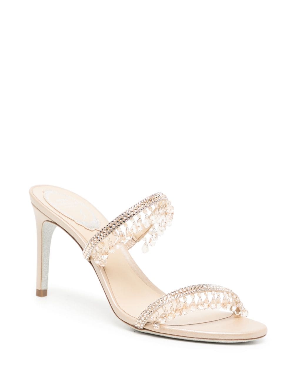 Shop René Caovilla 75mm Crystal-embellished Leather Mules In Gold