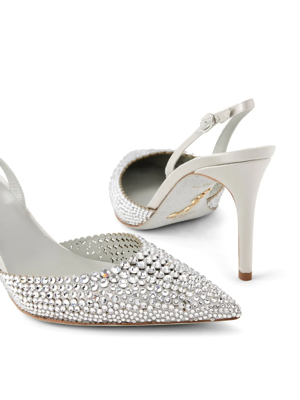 Shop René Caovilla Vivienne Crystal-embellished Pumps In Silver