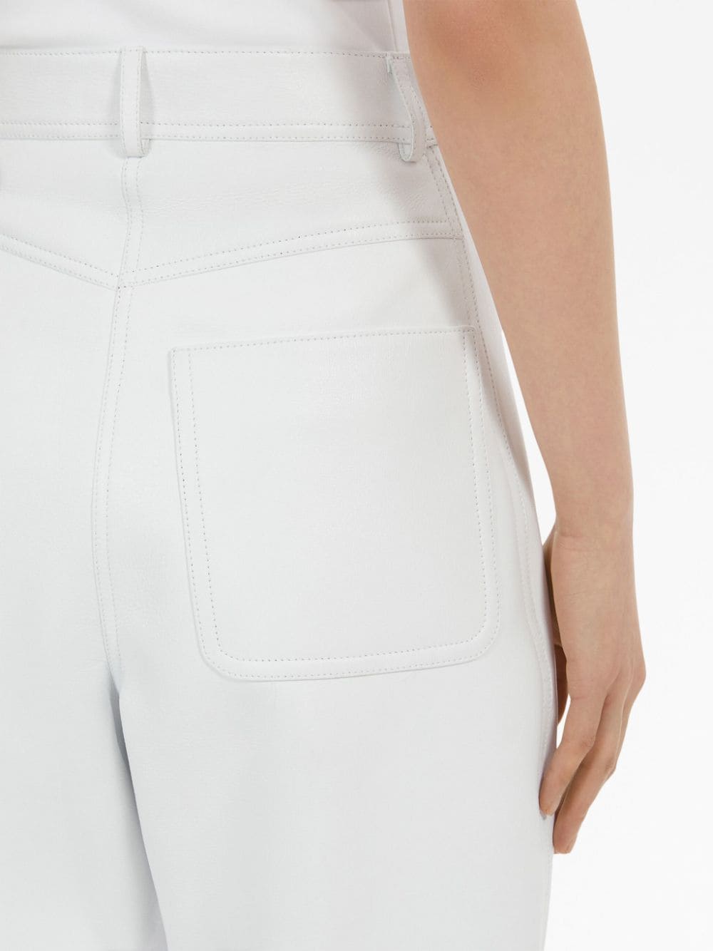 Shop Ferragamo Leather Tapered Trousers In White