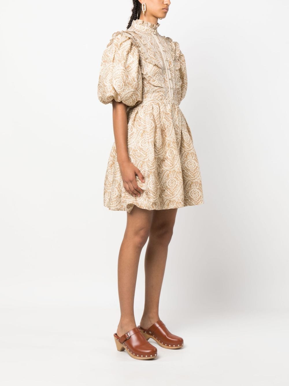 Shop Ixiah Stonemark-print Open-back Flared Minidress In Neutrals