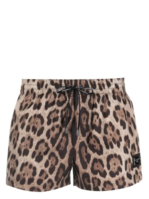 Dolce & Gabbana logo-plaque leopard-print swim shorts