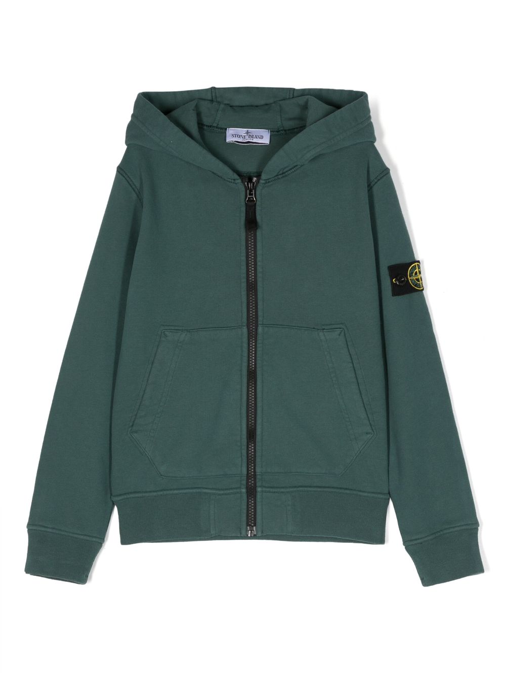 Stone Island Junior Compass-badge cotton zip-up hoodie - Green