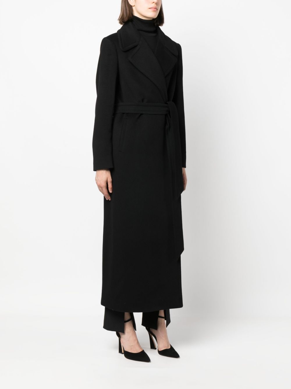 Tagliatore belted-waist cashmere long coat - Zwart