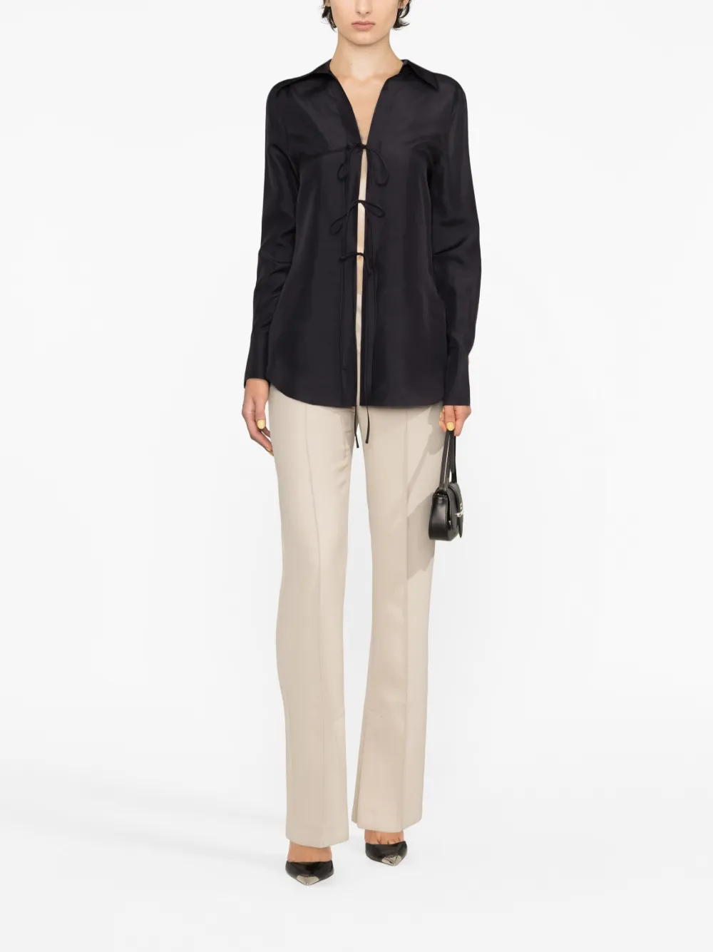 Shop Victoria Beckham Front-tie Silk Blouse In Black