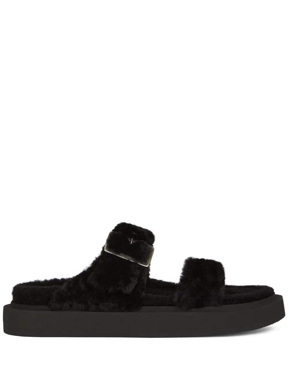 Giuseppe Zanotti Furry buckled sheepskin slides | Black | Image 1