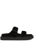 Giuseppe Zanotti Furry buckled sheepskin slides - Black