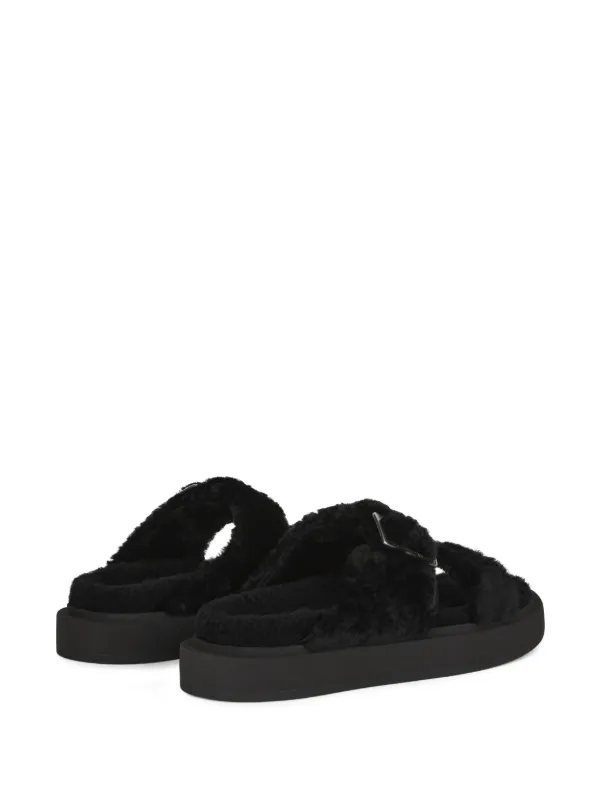 Giuseppe Zanotti Furry Buckled Sheepskin Slides Black FARFETCH IN