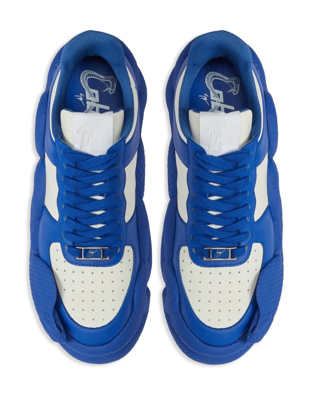 Shop Giuseppe Zanotti Cobras Leather Panelled Sneakers In Blue
