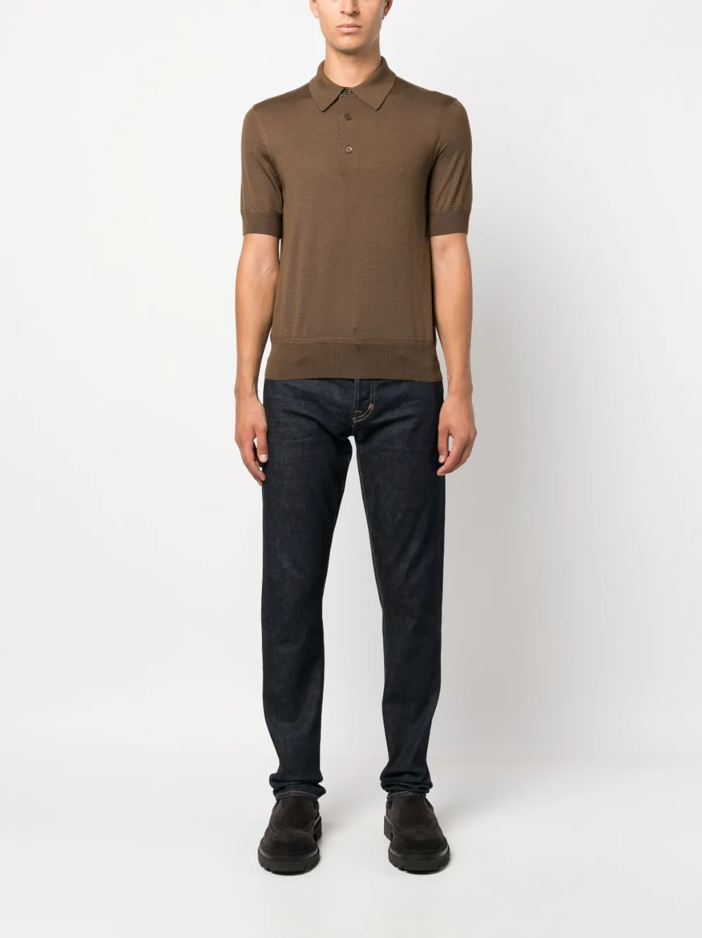 TOM FORD Gebreid poloshirt - Bruin