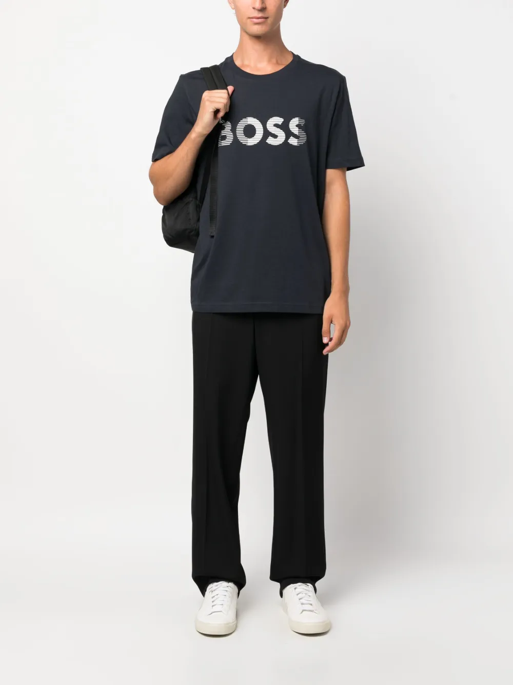 BOSS T-shirt met logoprint - Blauw