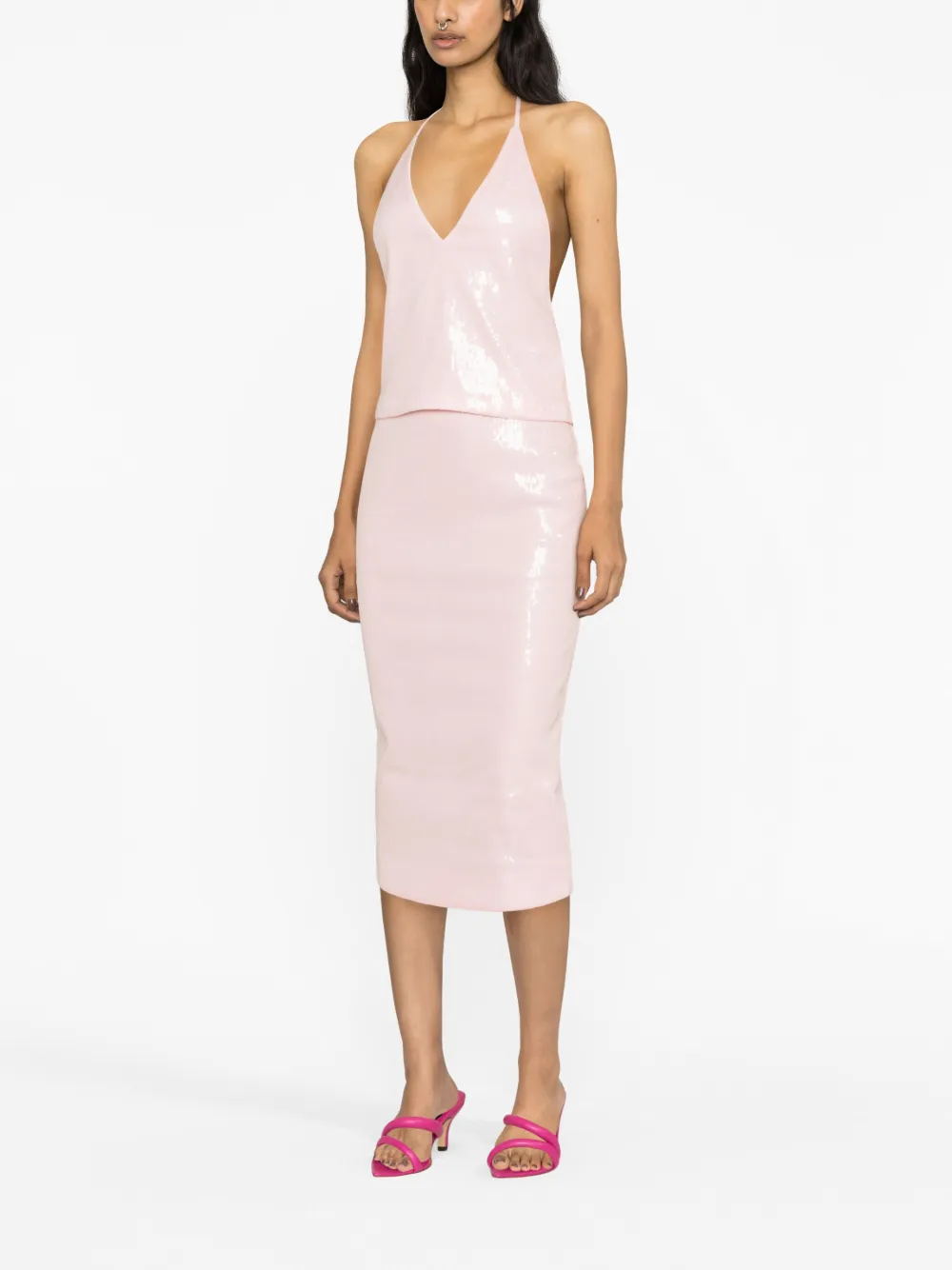 ROTATE sequin-embellished halterneck top - Roze