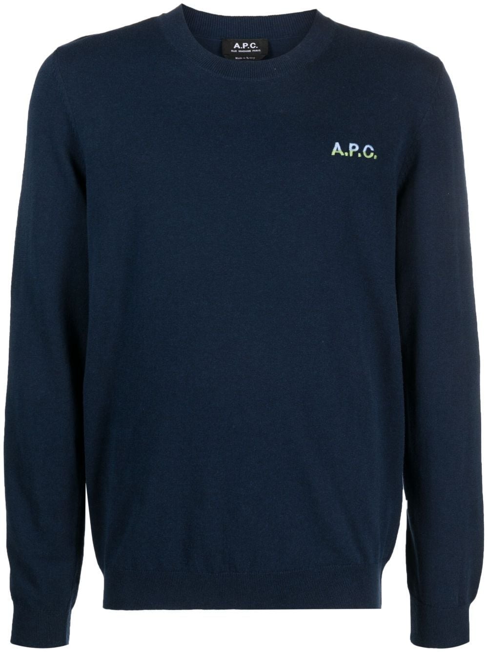 Apc Alois Logo-embroidered Fine-knit Jumper In Blue