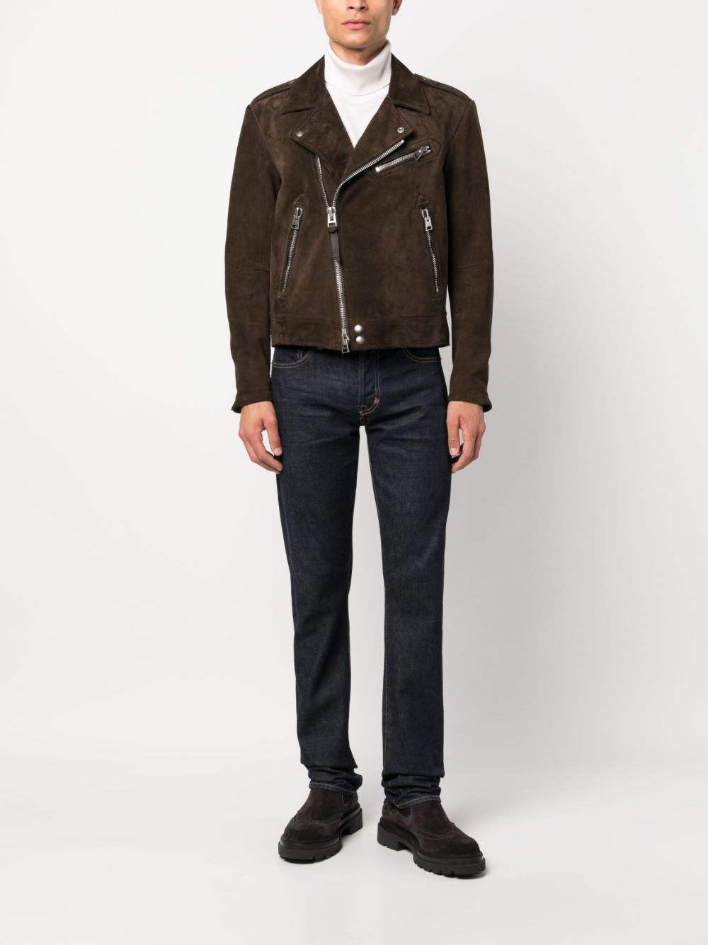 Shop Tom Ford Suede Biker Jacket In Brown