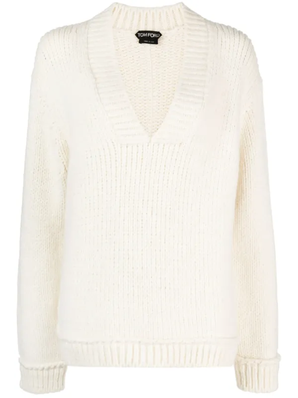 Tom Ford V-neck Wool Jumper in White