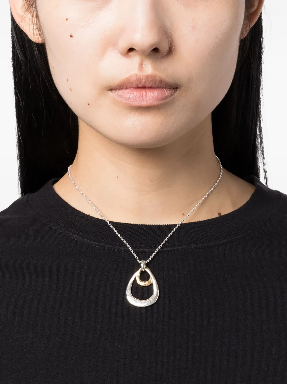 Shop Dower & Hall Hammered-finish Oval-pendant Necklace In Silver