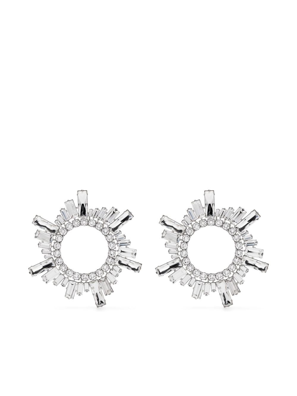 Amina Muaddi Round Crystal Stud Earrings In Silver