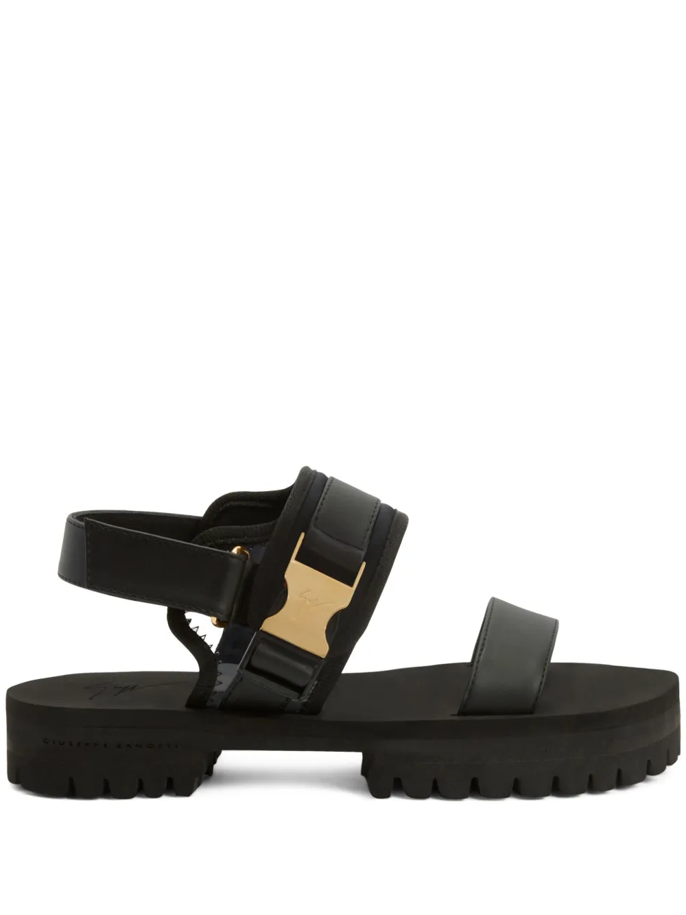 Giuseppe Zanotti 로고 버클 가죽 샌들 | 블랙 | Image 1
