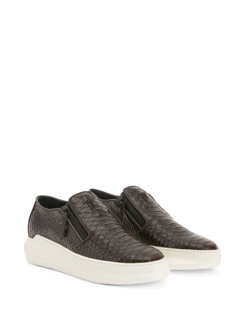 Shop Giuseppe Zanotti Conley Zip Slip-on Sneakers In Brown