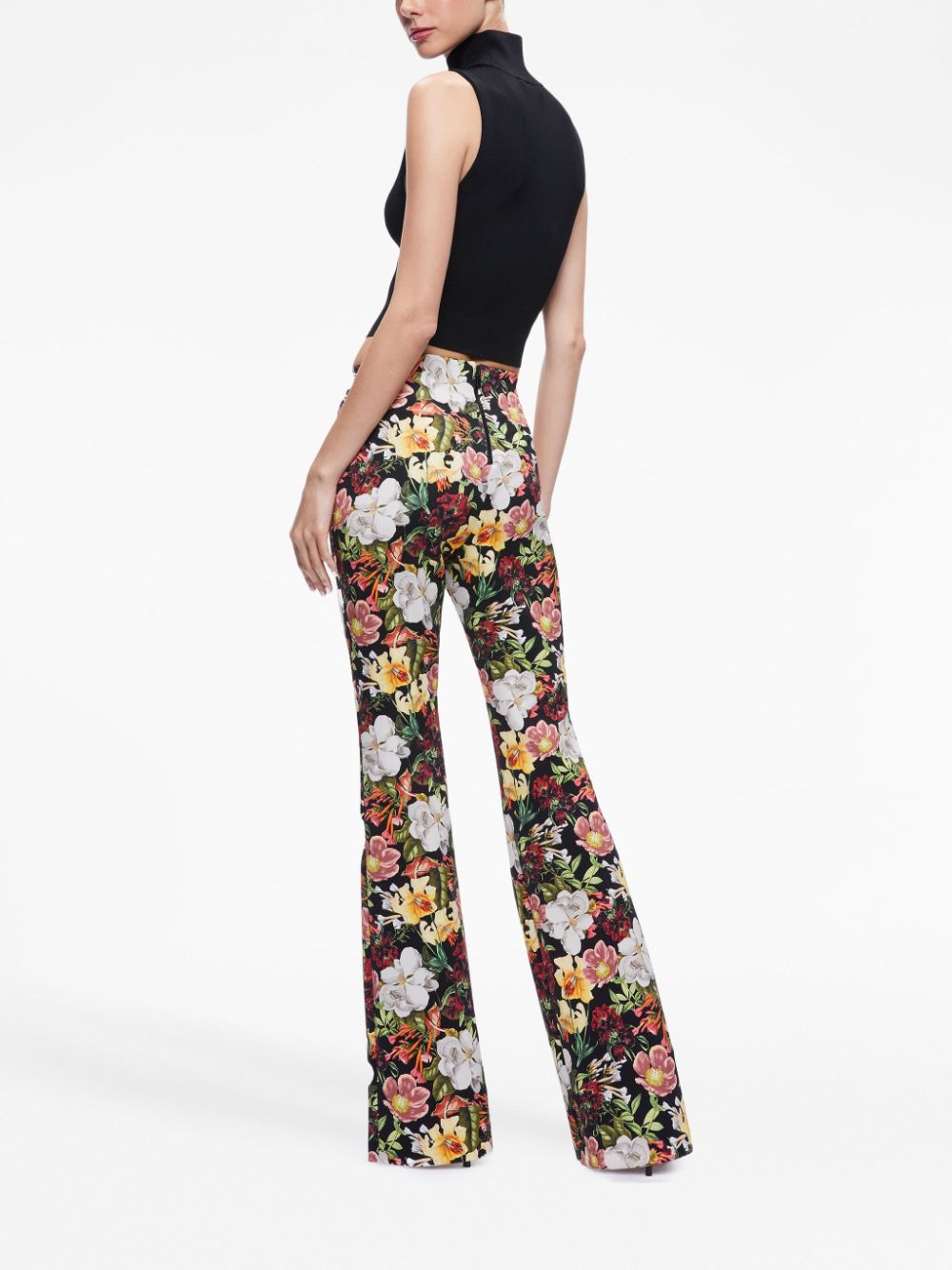 Shop Alice And Olivia Brynlee Floral-print Bootcut Trousers In Black