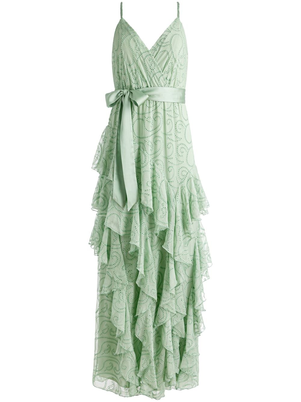 alice + olivia robe longue emelia à broderies anglaises - vert
