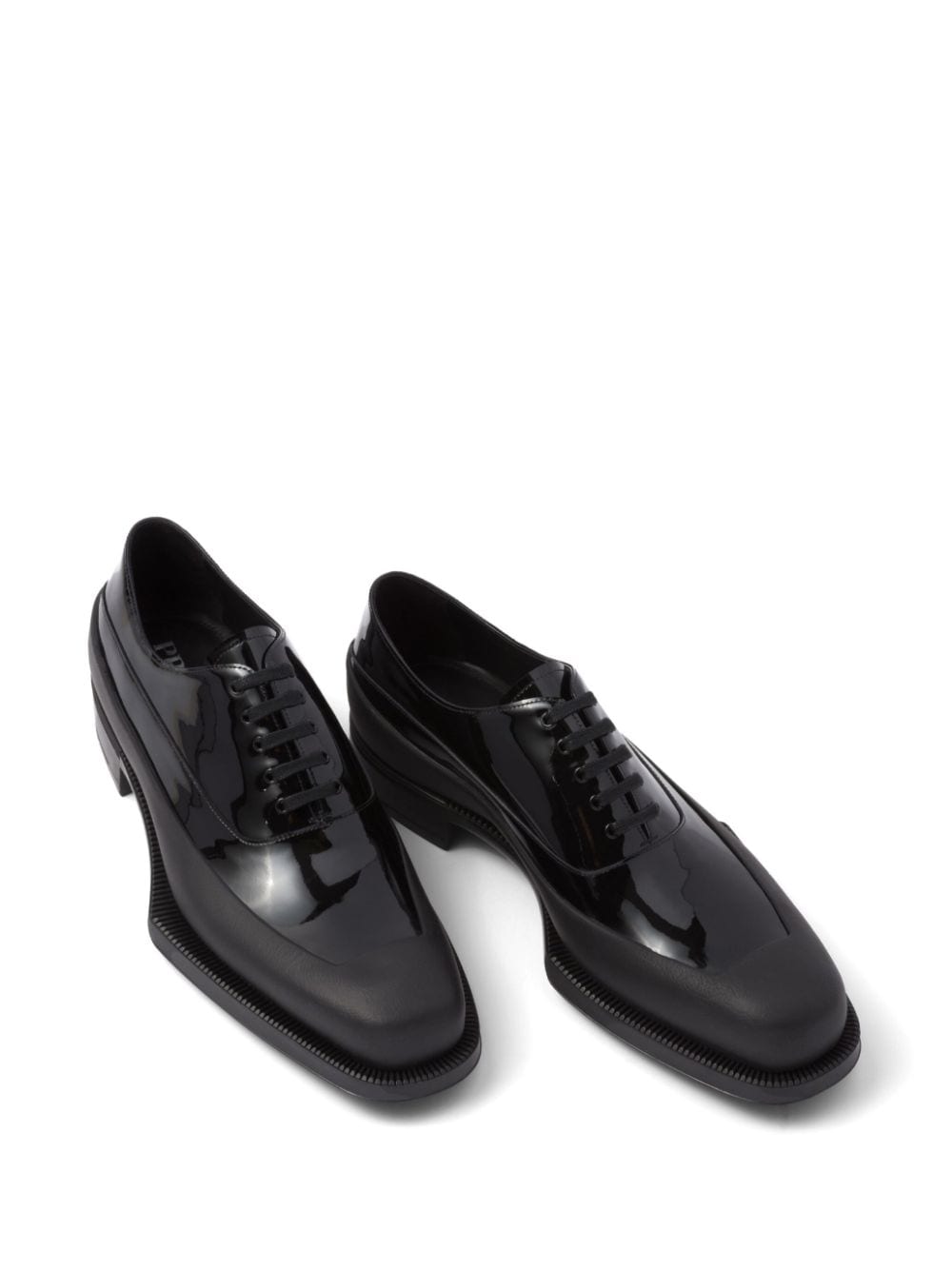 Shop Prada Patent Leather Derby Shoes In Black