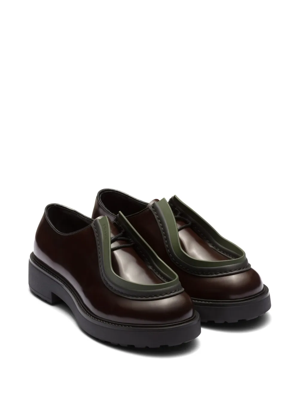 Shop Prada Opaque Brushed-leather Lace-up Shoes In Brown