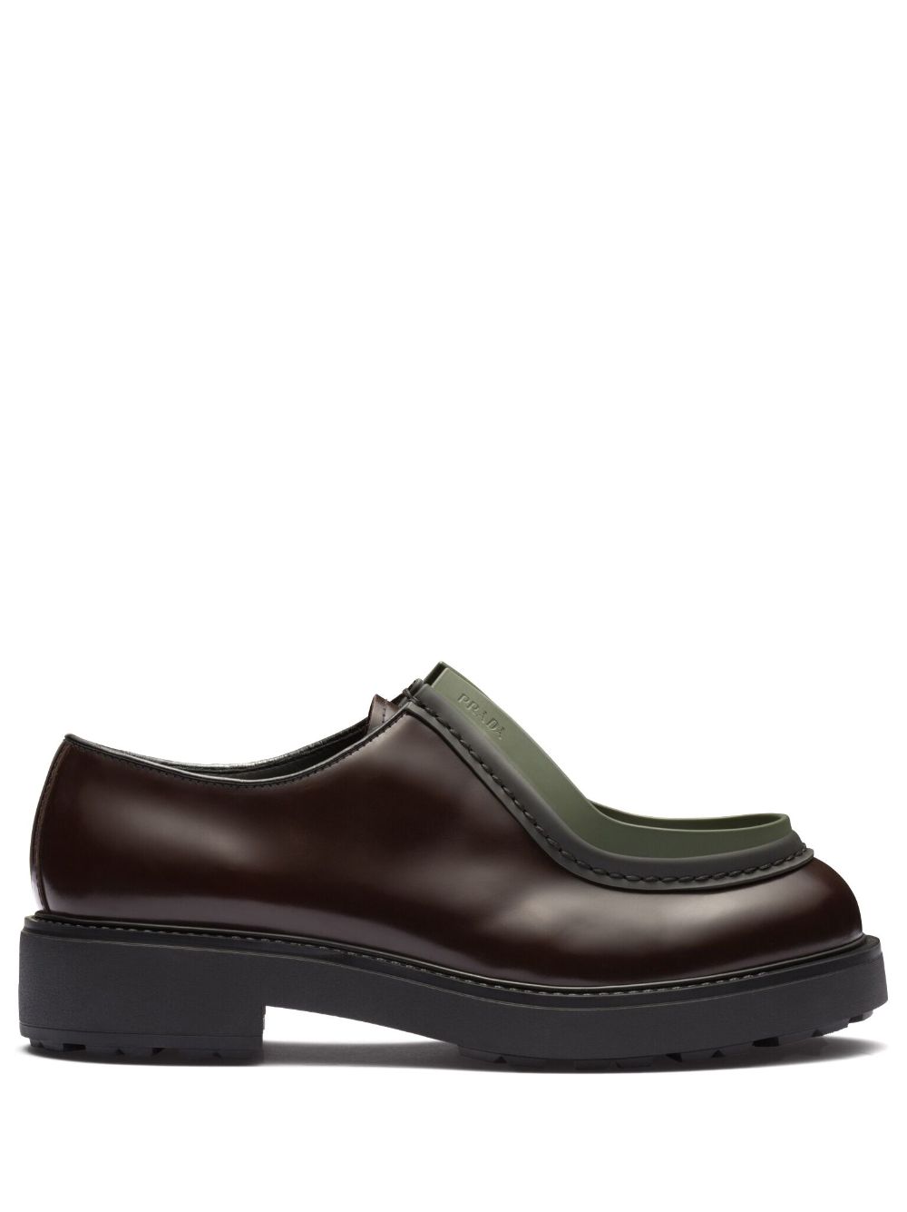 Shop Prada Opaque Brushed-leather Lace-up Shoes In Brown