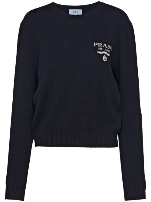 Pull en cachemire à logo intarsia - Prada - Modalova