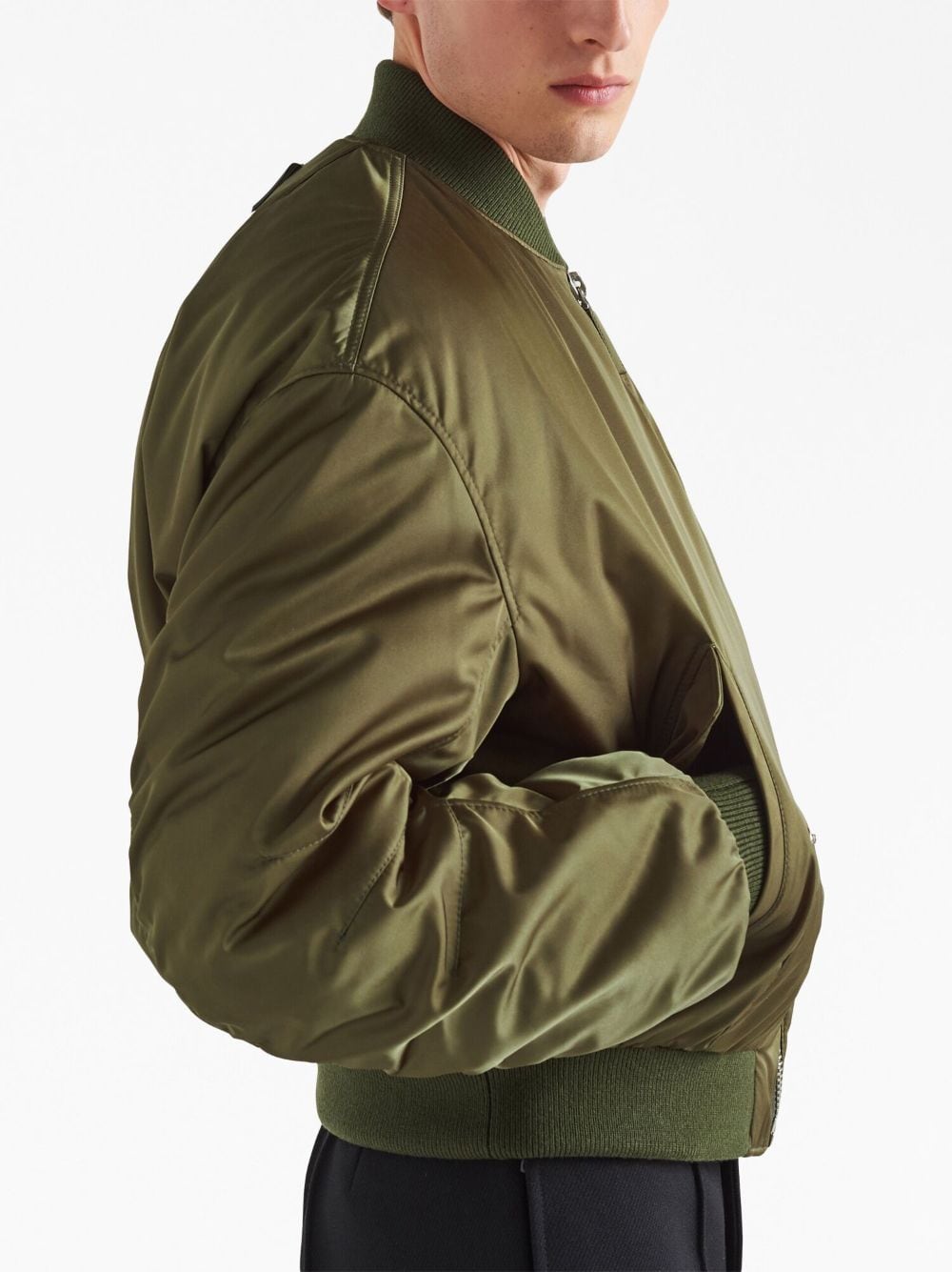 Shop Prada Re-nylon Cropped Down Jacket In Green