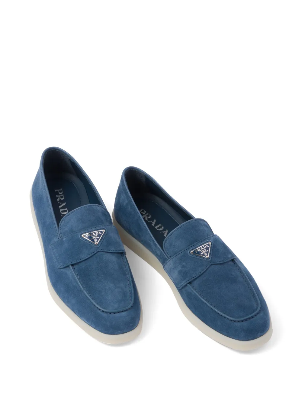 Shop Prada Triangle-logo Suede Loafers In Blue