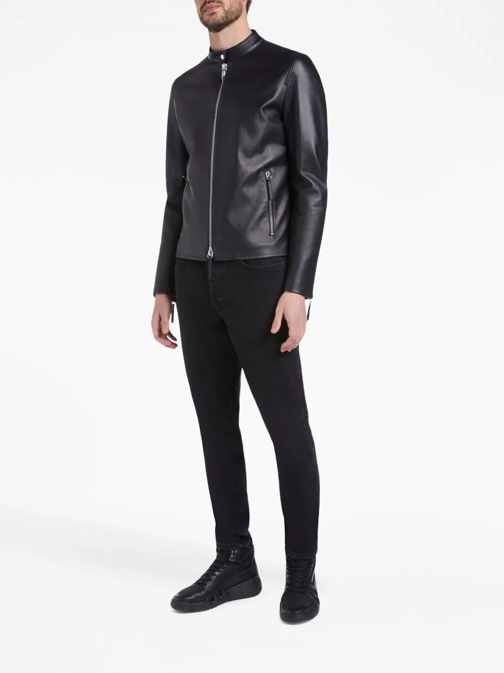 Shop Giuseppe Zanotti Oscar Leather Jacket In 黑色