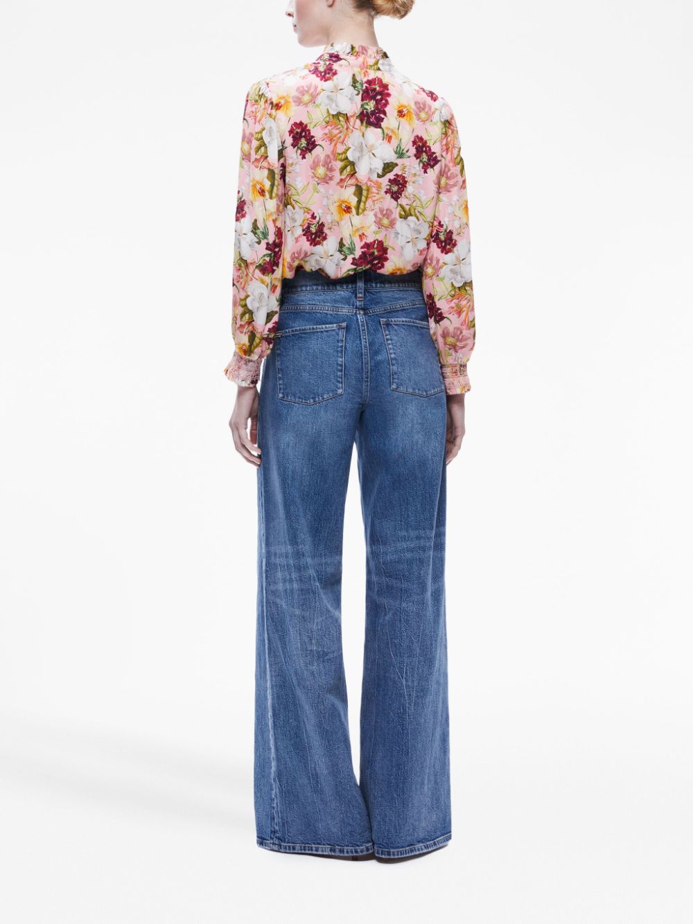 Shop Alice And Olivia Reilly Floral-print Satin Blouse In Pink