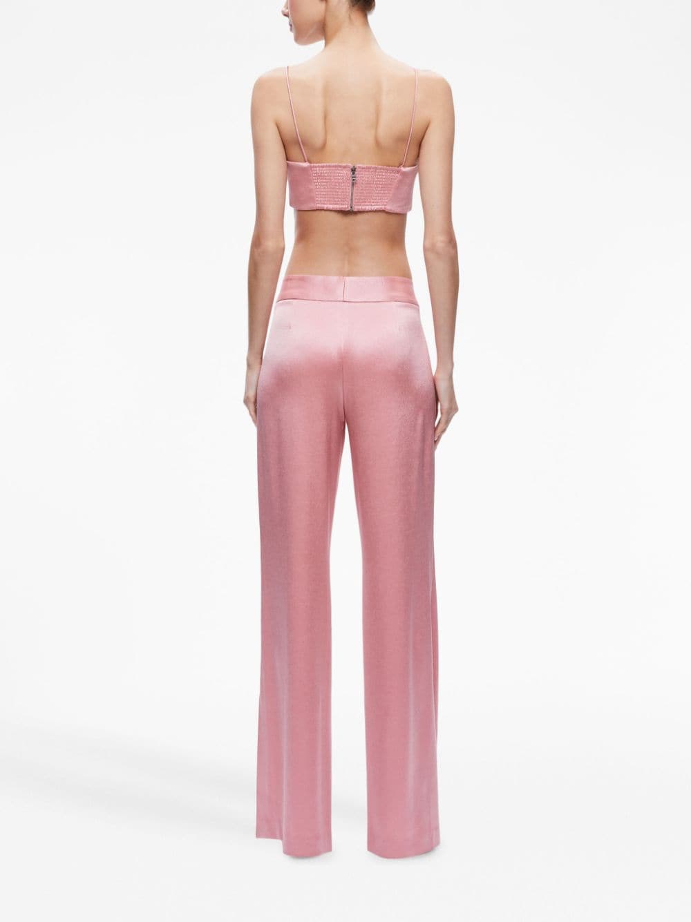 Shop Alice And Olivia Deanna Satin Bootcut Trousers In Pink
