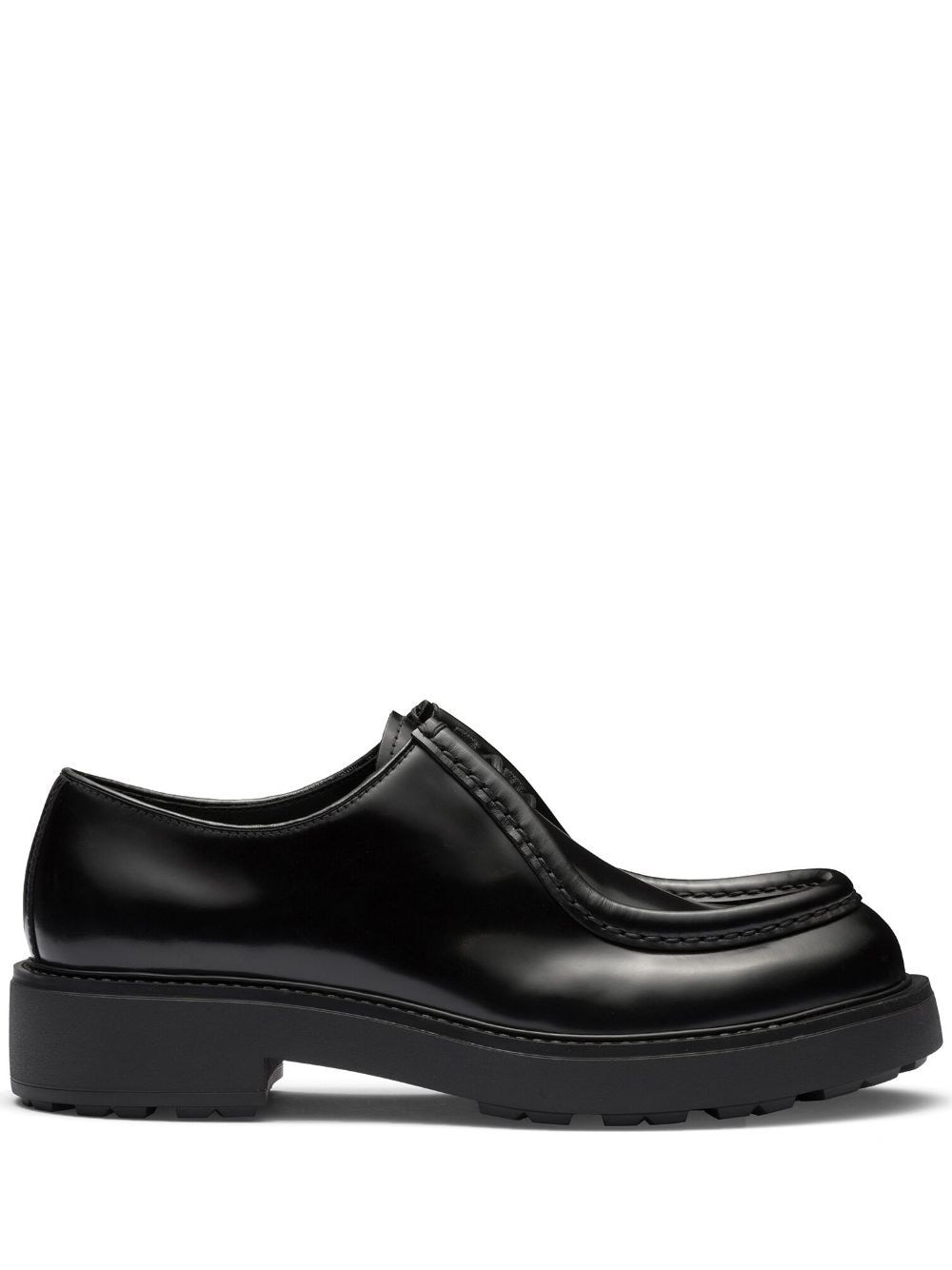 Prada Brushed Leather Loafers In Black