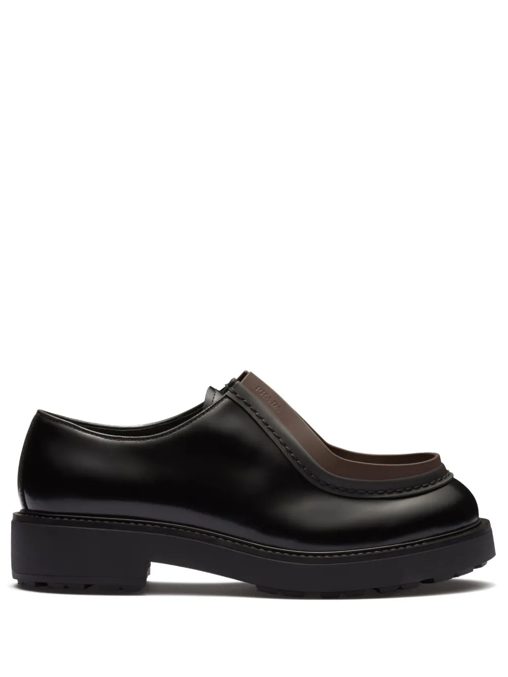 Shop Prada Opaque Brushed-leather Lace-up Shoes In Black