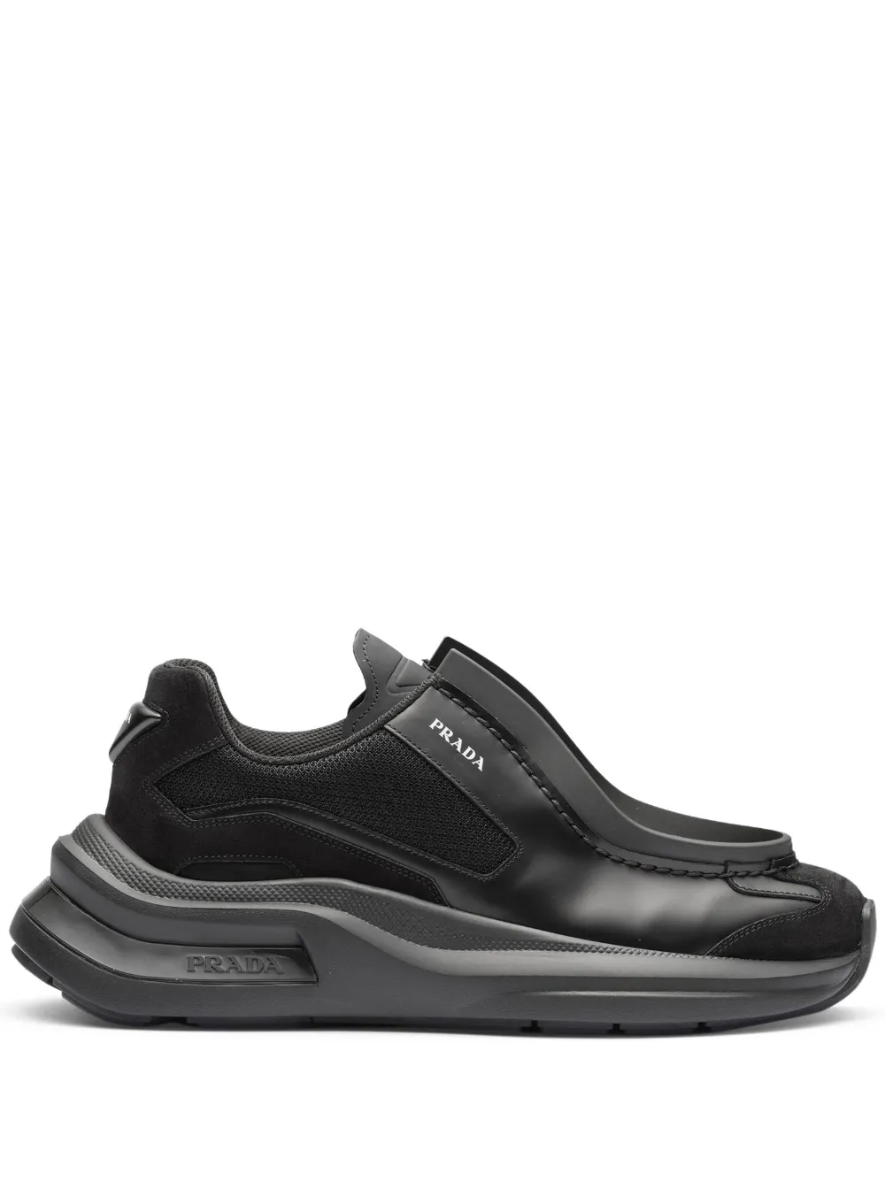 Shop Prada Panelled Chunky Sneakers In Black