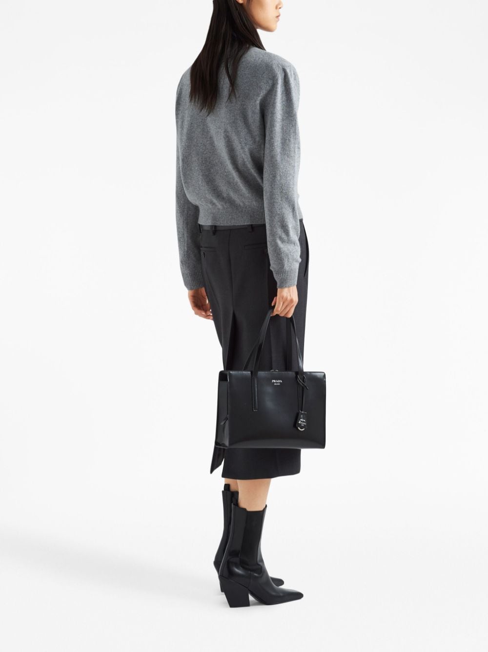Shop Prada Intarsia-logo Cashmere Jumper In Grey