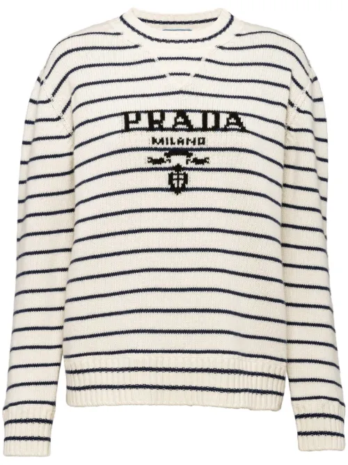 Pull en cachemire rayé à logo intarsia - Prada - Modalova