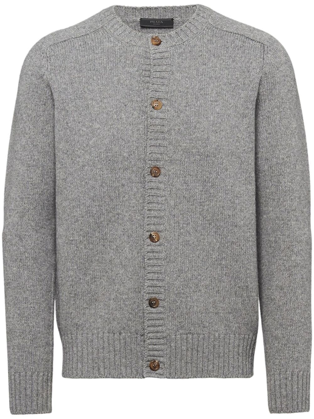 Shop Prada Triangle-logo Wool-cashmere Cardigan In Grey